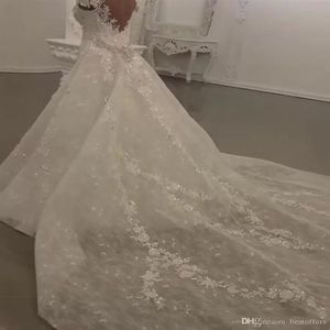 Lussuoso Robe de Mariage Modern Lace Sirena Abiti da sposa Cristalli brillanti Perline Appliques Sheer Neck Abiti da sposa da sposa291S