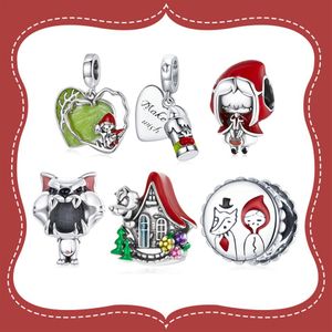 Bamoer 925 Sterling Srebrna bajka Little Red Riding Hood Forest Love Candle House Wolf Charm na oryginalną bransoletę DIY205Q