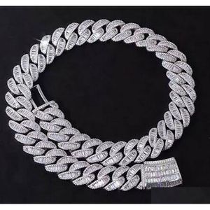 20mm corrente cubana baguete 14k banhado a ouro branco colar de diamantes gelados reais joias de zircônia cúbica 16-24 polegadas comprimento hiphop entrega direta