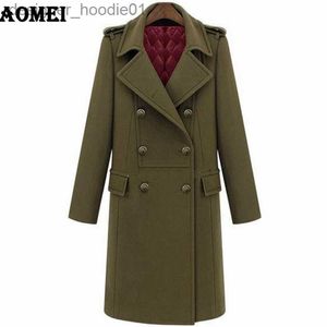 Women's Down Parkas Winter Europe America Style Högkvalitativ damer Long Coat Quilted Double-Breasted Trench Ullrockar Navy Blue Army Green 210416 L230915