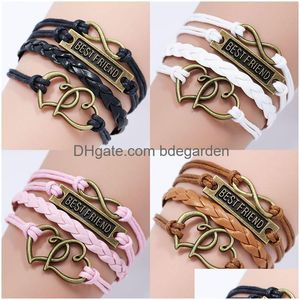 Charme Armbänder Beste Freundin BFF für Frauen Männer Vintage Liebe Herz Unendlichkeit Geflochtenes Leder Seil Wrap Armreif Mode Freundschaft Schmuck Dh1Xp