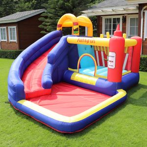 Barn bouncer jumper till salu mat bouncy castle bounce house with hamburger ketchup form hopp glidområde med säkerhet netto boll pit jumping combo franska pommes frites tema