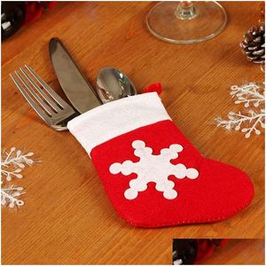 Juldekorationer Stocking Christma Snowflake Cutery er Sock Red Knife Fork Spoon ers strumpor Xmas Table Decoration Th0339 Drop Del Dhyew