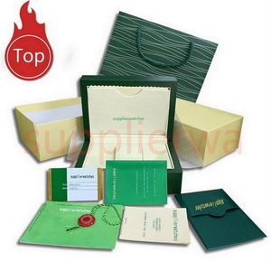 Luxury Cases Designer Top Quality Boxes Dark Green Watch Box Gift Woody Case For Rolex Watches Booklet Card Taggar och papper i ENG329R