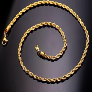 18k Real Gold Plated rostfritt stål repkedjhalsband för män Guldkedjor Fashion Jewelry Gift270U