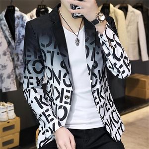 Men's Blazer Fashion Autumn Winter Clothing Male Suit Jacket Letter Printing Casual Slim Fit Fancy Party Singer Blazzer Coat 270T