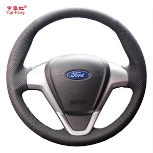 Yuji-Hong Artificial Leather Car Steering Wheel Covers Case for Ford Fiesta 2009-2013 EcoSport 2013 Car-styling Hand-stitched276n