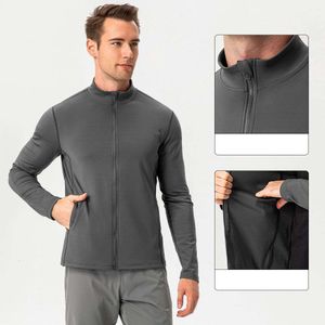 Lu Men's Autumn and Winter Brocade Plush Sports Jacket för värme och Slimming Zipper Training Running Top Outdoor Fitness Suit