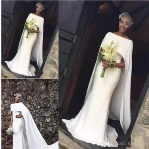 Senaste Satin Mermaid Wedding Dresses African Girl With Cape Zipper Back Arabiska brudklänningar Bröllopsklänningar301C