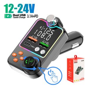 Bluetooth 5.0 Auto FM Sender Dual USB Auto Ladegerät PD Typ-C Schnelle Aufladen Drahtlose Freisprechanruf Audio Empfänger MP3 Player