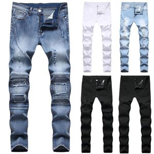 Mäns jeans mode män mager stretchy byxa smala fit vit svart lång jeans1207t