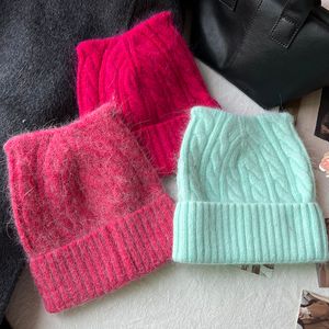 Beanie/Skull Caps Söta kattöron Y2K stickad hatt för kvinnor Vinter varm mjuk kanin päls mössor kvinnliga utomhus skidkap kvinna skallies mössa 230915