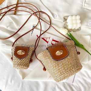 Totes Straw Bag Plain Crochet Embroidery Open Casual Tote Compartment Two Straps Leather Women Purse54