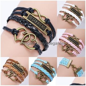 Pulseras con dijes Carta clásica para mejores amigos para mujeres Hombres Cuerda de cuero trenzada Doble corazón Infinity Wrap Pulsera Amistad Joyería D DHIBS