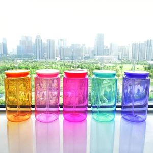 sublimation blanks glass cans 16oz Colored Borosilicate Coffee Cup Mug Water Tumbler Dinking Glasses 5 colors