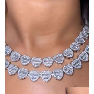 Icy Crushed Heart Chain Necklace 14K White Gold Plated Baguette Diamond Cubic Zirconia Jewelry 16inch-20-tums Fashion Charm Drop Delivery