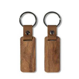 DIY Blank Wooden Keychain Leather Keychain Pendant Carving Luggage Decoration Keyring Key Chains Thanksgiving Father's Day Gift