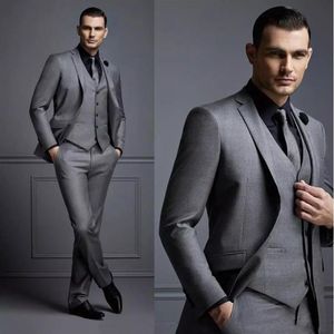 Handsome Dark Grey Men's Suit New Fashion Groom Suit Wedding Suits For Men Slim Fit Groom Tuxedos For ManJacket Vest Pa157V