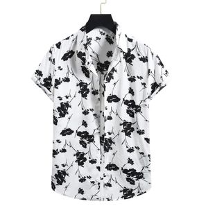 Beach Shirts Men Summer Vacation Camisas Para Hombre White Printed Short Sleeve Button Down Hawaiian For Blouse Men's Casual2547