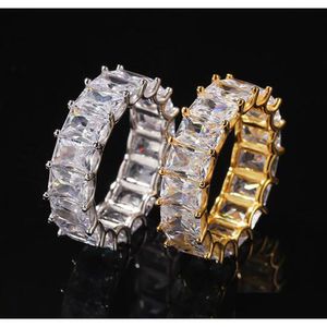 1 rząd 360 Eternity Gold Bling Pierścienie Mikro Pave Cubic Zirconia 14k Splated Simated Diamonds Pierścień Hip Hop dla mężczyzn