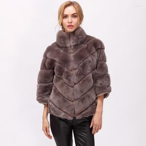 女性の毛皮の女性コートパーカー本物のレックス2023ウィンターファッションスーツカラーオーバーコート長