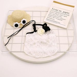 Cão vestuário flor suspender saia roupas para animais de estimação vestido de renda para cães roupas gato pequeno bonito fino verão branco menina doce yorkshire