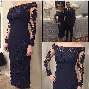 Plus Size Mother Of The Bride Dresses Sheath Tea Length Long Sleeves Appliques Beaded Groom Mother Dresses For Weddings238p
