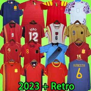 2023 Camiseta de Futbol Spain Retro Soccer Jerseys Espana 1992 1994 1996 1998 2002 2008 2012 2012 Fotbollskjorta Vintage 88 94 96 98 02 08 10 12 David Villa Torres Espagne