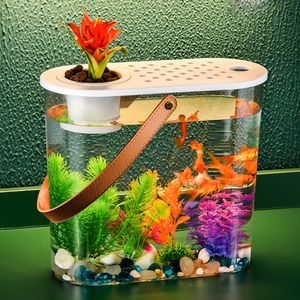 Dekorationer Plastiska skrivbordet Aquarium Aquaponic Shatterproof Planter Tanks Hydroponics Holder Soil Cultivation for Home Office Decor 230915