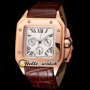 42mm 100 W20090X8 W20091X7 Watches White Dial Miyota Quartz Chronograph Mens Watch Rose Gold Case Stopwatch Brown Leather Strap Hi314I