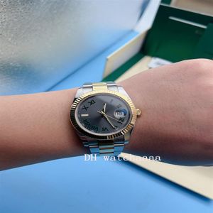 Two-Tone 41mm 18K Slate Roman Wimbledon Watch 126333 Rostfritt stål 18K Pure Gold Men's Watch Box36s