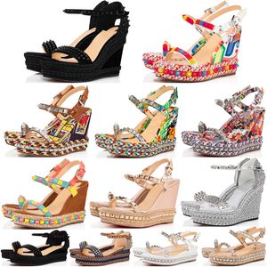 Fashion Ladies Wedges Sandals Pumps Luxury Madmonica High Heels Italy Beautiful Rivets Gladiato Ankle Strap Leather Designer Evening Dress Wedge Sandal Box EU 35-43