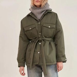 Jaqueta de outono feminina com bolso de cinto fino parkas cáqui feminino camisa de inverno parka casacos oversized outwears