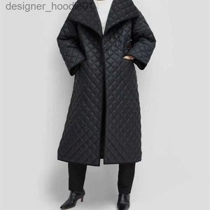 Women's Down Parkas Obrix Long Casual Style Streetwear Jacket V-Neck Full Sleeve Loose Ankle Length Trendy Quilted Coat For Women 201026 L230915