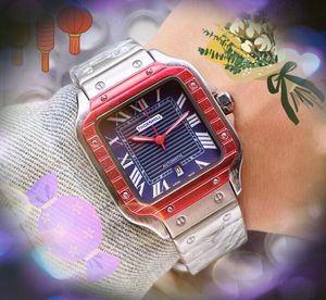 Toppmän som bor i Japan Quartz Movement Chronograph rostfritt stål Band Square Roman Tank Series Clock Popluar Auto Date Watch Valentine's Presents