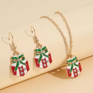 Necklace Earrings Set 2023 Wholesale Cartoon Christmas Gift Box Oil Drop Two-color Diamond
