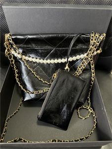 Mode Perlenkette Damen Make-up Tasche Vintage Metall Schultergurt Umhängetasche Metall Schriftzug 23bag