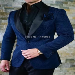 Kostium Homme 2018 Custom Made dżentelmen na zamówienie męskie garnitury klasyczne Terno Slim Blue Blue Printed Men Suits With Pants Wedding Groo236B