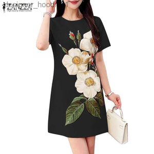 Basic Casual Dresses ZANZEA Women Korean Daily Round Neck Short Sleeves Floral Printing Dresses L230916