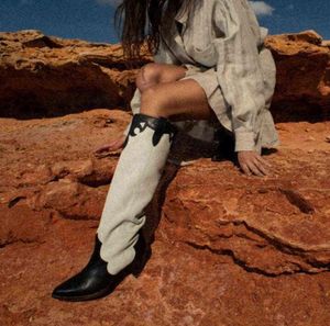 Buty Nature zamsz w zachodni kowbojski kolano wysokie obcasy szpilki na kobiecych kolorach mieszanych kolorów bok botas retro 2208113914912