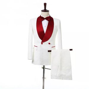 Custom Slim Fit Men Suits 2022 Wedding Tuxedos Groom Prom Wear Red Shawl Lapel Man BlazerJacket Pants285M