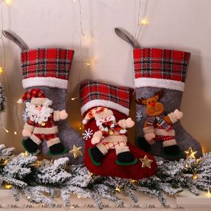 Cartone animato Babbo Natale pupazzo di neve calza di renna Borsa regalo di caramelle Calzini per bambole di Natale di grandi dimensioni Decorazioni natalizie Ornamenti Regali di Natale