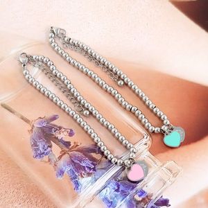 Japanese And Korean Titanium Steel Bead Bracelet Female Blue Enamel Pendant Set