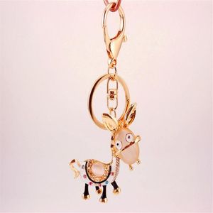 3pcs Crystal Rhinestone Pendant Car Key Chains Gold Plated Crystal Rhinestone Stone Enamel Alloy Metal Animal Donkey Key Ring Hold277C