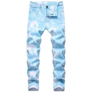 Hip Hop Street Boys tragen Farbe Stretch Denim Jeans Lässige Mode Herren Skinny Straight Cowboys Hosen Slim Bedruckte Lange Pants302i