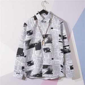 2020 Erkek Sokak Giyim Yaz Gömlek Sıradan Gazete Baskılı Gömlek Hawaii Plaj Uzun Kollu Gömlek Harujuku Erkek Bluz Camisa289c