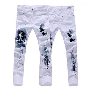 Inteiro - Nova chegada moda impressa de alta qualidade jeans skinny masculino casual branco motociclista denim calças retas tamanho 28-40 JPK3511971