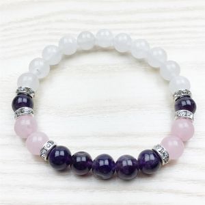 SN1029 Fashion Healing Amethyst Armband Wrist Mala Yoga Gift for Girls Natural Stone Jewelry Rose Quartz Snow Quartz Armband221G