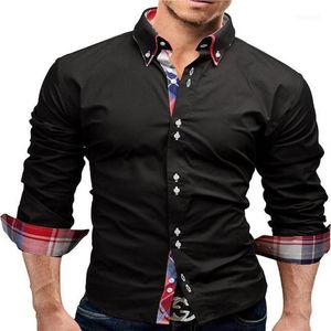 Marka 2017 Modna koszula męska długi rękawki Topy podwójne kołnierzyki koszula męskie koszule Slim Men 3xl112406