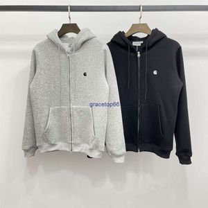 Herr- och kvinnors hoodies nordamerikanska designer modevarumärke Kahart Carhat tröja blixtlås huva plysch tröja bröstet grundläggande liten broderi plysch vinter